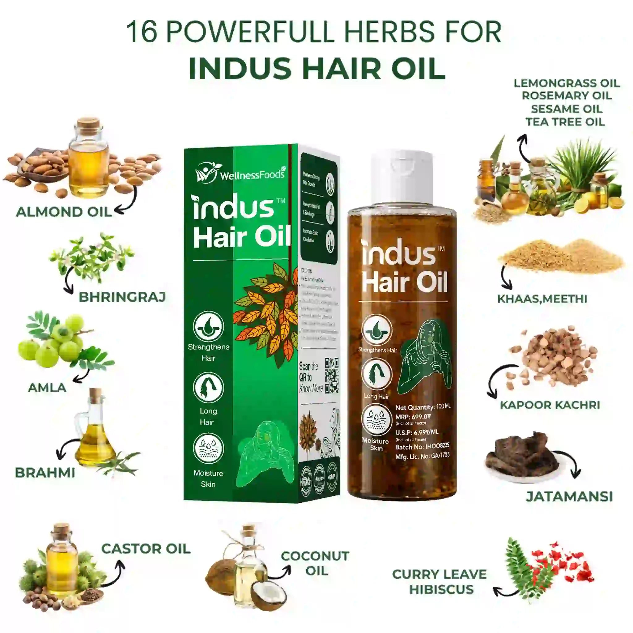 Indus Hair Care Herbal Hair Oil 100 ML | Promotes Healthy Hair Growth, Reduces Hair Fall & Adds Shine | Ayurvedic Formula