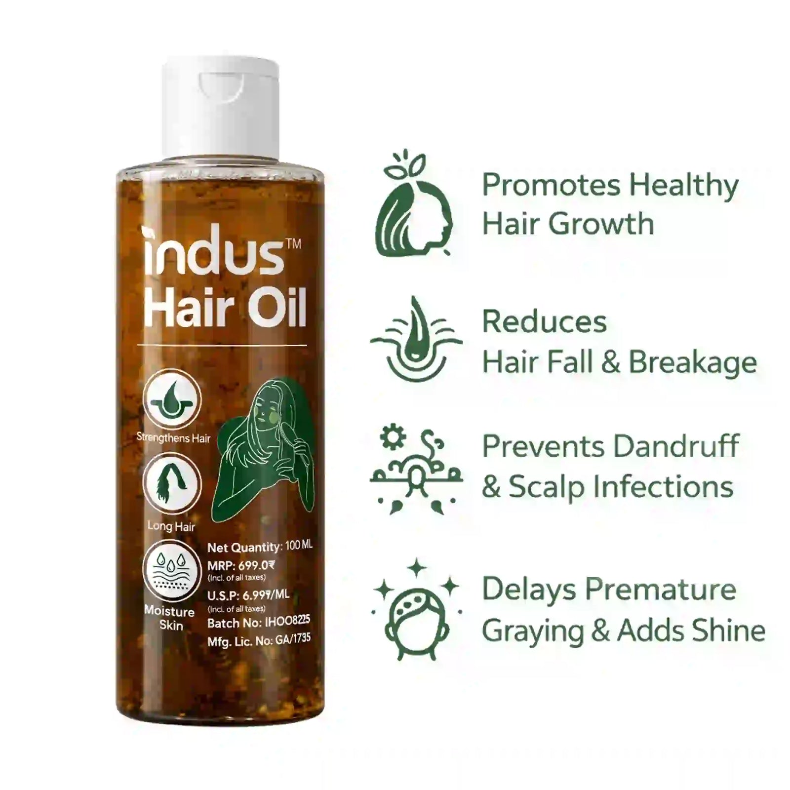 Indus Hair Care Herbal Hair Oil 100 ML | Promotes Healthy Hair Growth, Reduces Hair Fall & Adds Shine | Ayurvedic Formula